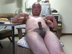 Japanese old man Penis twitch to the touch nipples
